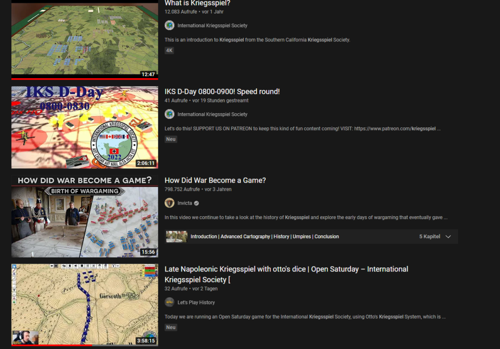 Preview list of YouTube videos about Kriegsspiel.