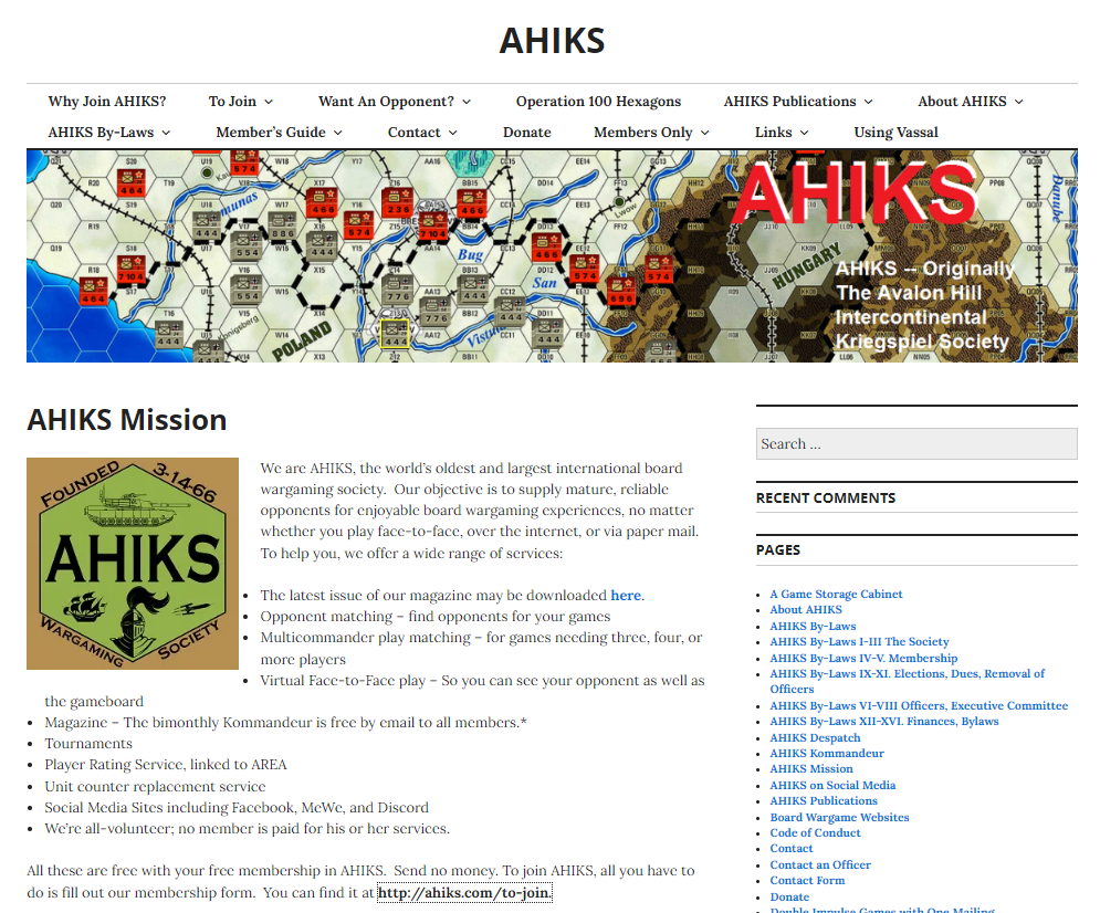 A screenshot of the AHIKS website.